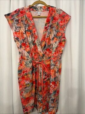 Athleta Coral & Multicolor Floral Tie Romper